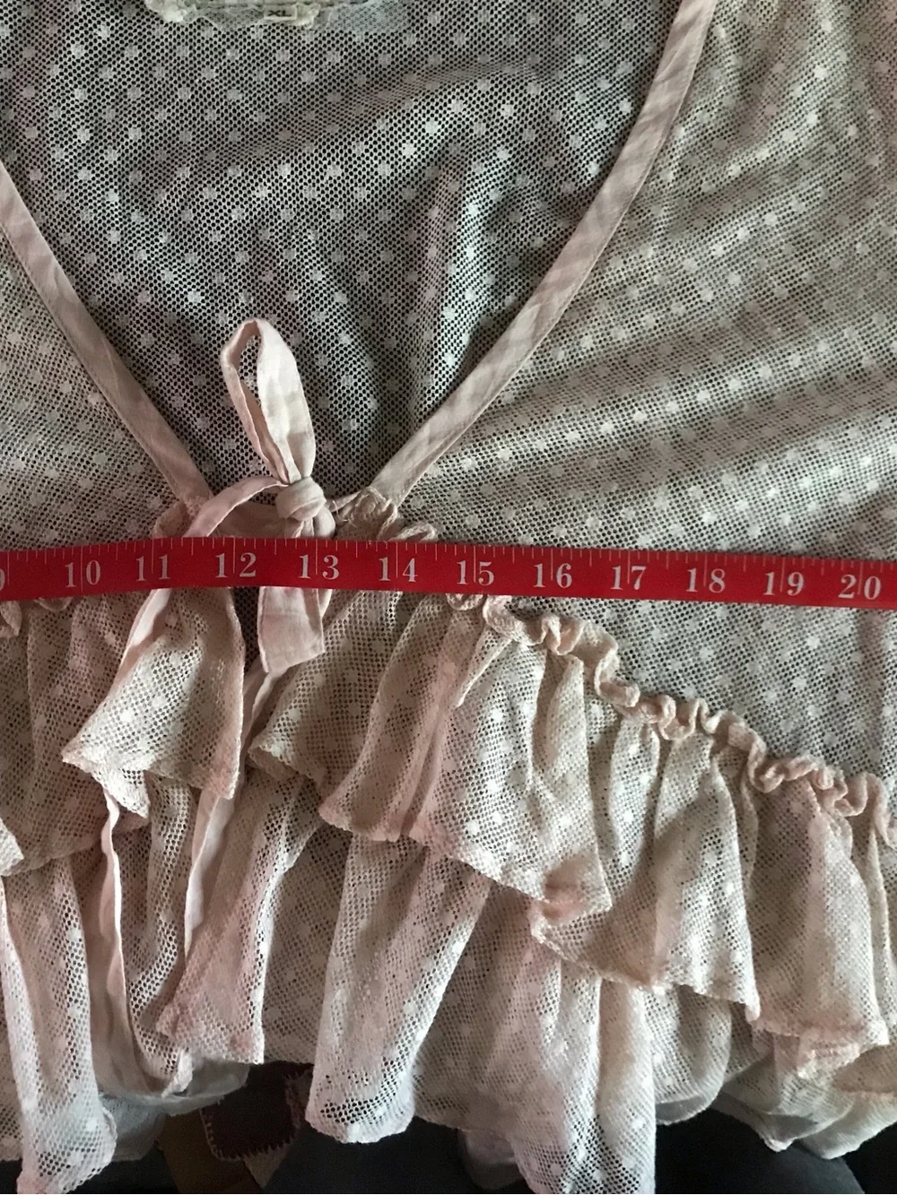 Heart’s Desire by Mary Grace Sheer Blush Pink Ruffled Tie-Front top - Picture 11 of 14